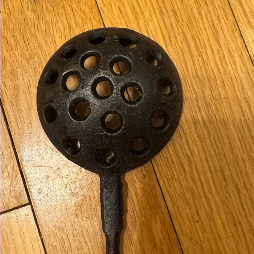 Vintage Cast Iron Skimmer Ladle Slotted Spoon Rustic Farmhouse Cottagecore